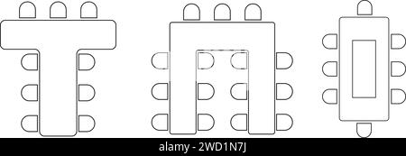 Disposition des sièges lors d'un banquet ou d'un mariage dans un restaurant ou un café. Plan intérieur des sièges de bureau ou d'armoire d'affaires. Vue de dessus. Tableaux schématiques et Illustration de Vecteur