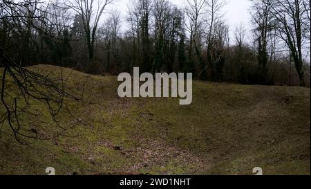 Trou de mine, champ de bataille de Verdun, les Eparges, Meuse, région du Grand-est, France Banque D'Images