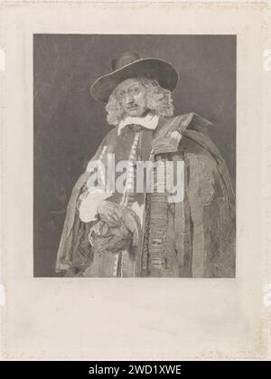 Portrait de Jan six, Johann Wilhelm Kaiser (I), d'après Rembrandt van Rijn, 1823 - 1853 tirage Portrait Ten Halven Lijve de Jan six, maire d'Amsterdam. gravure du papier Banque D'Images