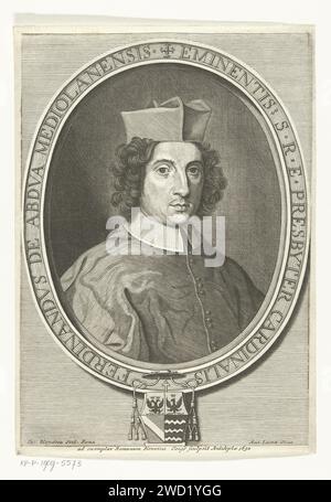 Portret Van Kardinaal Ferdinando d'Adda, Jacques Blondeau, d'après Antonio Lesma, 1665 - 1698 tirage Portrait du cardinal Ferdinand d'Abdua dans un cadre ovale avec ses armoiries. Gravure sur papier Rome Banque D'Images