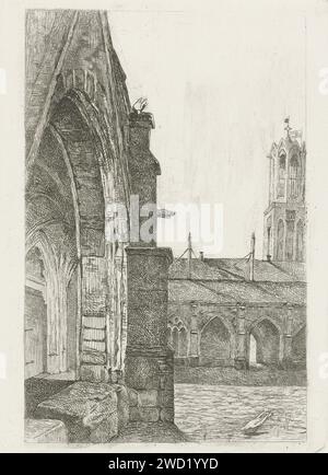 Partie d'un monastère au Dom van Utrecht, Jozef Hoevenaar, 1850 - 1883 imprimer vue d'un monastère avec la partie gauche d'une entrée d'un monastère au Dom van Utrecht. gravure de papier église (extérieur). Cloîtres  monastère Dom Van Utrecht Banque D'Images