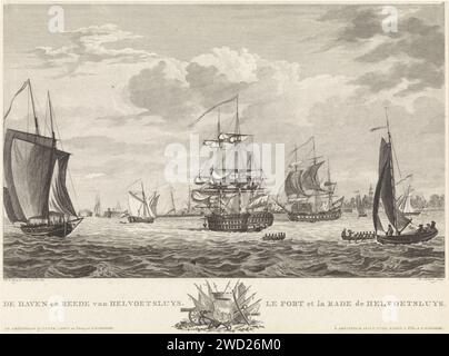 Haven et Rede van Hellevoetsluis, Mathias de Sallieth, d'après Dirk de Jong, 1781 - 1787 imprimer vue du port et raison de Hellevoetsluis avec différents voiliers. Dans la marge l'arme de la ville. Imprimer en haut à droite numéroté : 13. Après dessin par : Rotterdampublisher : Amsterdampublisher : Amsterdampublisher : Amsterdam paper graving Harbour. bateau sur les routes, roadstead. armoiries (comme symbole de l'état, etc.) (+ ville ; municipale). voilier, voilier Hellevoetsluis. Haringvliet Banque D'Images