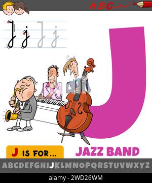 Illustration de dessin animé éducatif de la lettre J de l'alphabet avec groupe de jazz Illustration de Vecteur