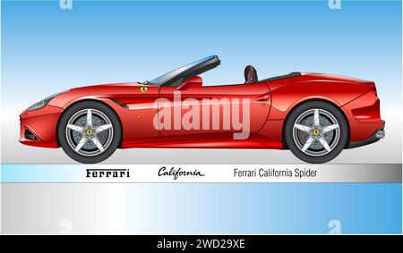 Maranello, Italie, année 2008, Ferrari California Spider, voiture de sport classique et vintage, silhouette colured illustration Banque D'Images