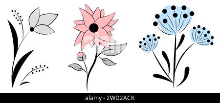 Fleurs de printemps sur fond blanc. Doodle Illustration de Vecteur