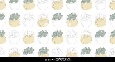 Succulent motif sans couture Vector illustration d'art de ligne avec des taches. Plante mignonne dans le pot de fleur. Maison mexicaine Botany. Elément de décoration d'intérieur amusant naturel. Te Illustration de Vecteur