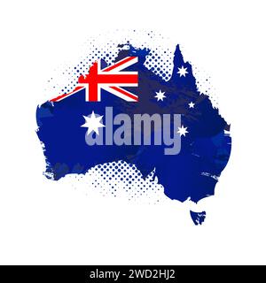 Carte de l'Australie avec drapeau grunge texturé et points. Silhouette de la carte australienne avec drapeau national. Illustration vectorielle Illustration de Vecteur
