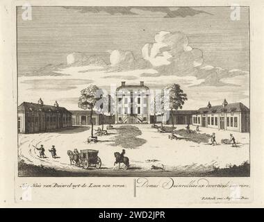 Vue du parvis et de la maison de Buitenplaats Duinrell, Anonyme, 1675 - 1711 imprimer vue du parvis et de la maison de Buitenplaats Duinrell. Nummered en bas à gauche : 2. Tirage à partir d'une série de seize tirages de Duinrell. Maison de campagne de gravure de papier Amsterdam. Véhicule à quatre roues, tiré par des animaux, par exemple : cabine, voiture, autocar Buitenplaats Duinrell Banque D'Images