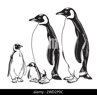 Penguin. Dessin de contour. Graphiques pour la conception Web. Logo noir et blanc. Gros plan. Thème marin. Il peut être utilisé pour les aimants de réfrigérateur, magazines, timbres, autocollants, doublures. Illustration de Vecteur