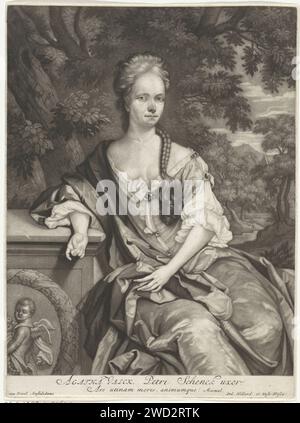 Portrait d'Agatha Valck, Pieter Schenk (I), 1690 - 1713 estampe Agatha Valck, épouse de l'imprimeur et éditeur Pieter Schenk. Jardin de gravure sur papier Amsterdam Banque D'Images