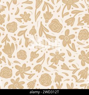 modèle sans couture de silhouette de contour bicolore avec des fleurs et des feuilles. Printemps floral abstrait, motif été. Illustration vectorielle Illustration de Vecteur