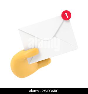 Concept de message reçu. Nouveau, e-mail entrant, sms. Service de livraison de courrier. Enveloppe en main. recevoir du courrier. Rendu 3D sur fond blanc. Banque D'Images