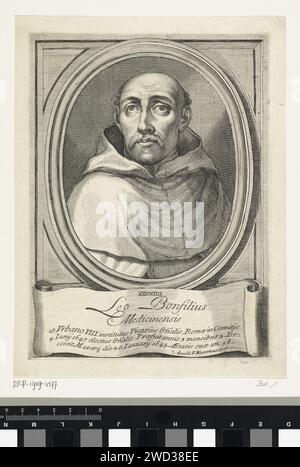 Portrait de Leo Bonfilius, Arnold van Westerhout, 1665 - 1725 impression dans le cartouche sous son portrait son nom et les données biographiques en latin. Italie gravure sur papier / gravure Banque D'Images