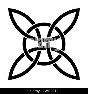 Nœud quad celtique avec cercle entrelacé. Croix celtique formée de quatre arcs interconnectés sans fin, entrelacés avec un cercle. Symbole spirituel et religieux. Banque D'Images