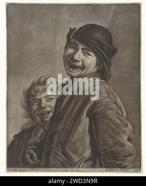 Deux garçons souriants, Pieter Louw, après Frans Hals, 1743 - 1800 imprimer Amsterdam papier rire. tête de train Banque D'Images