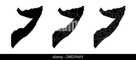 Ensemble de cartes d'état de la Somalie avec les régions et les municipalités division. Frontières du département, cartes vectorielles isolées sur fond blanc. Illustration de Vecteur