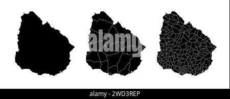 Ensemble de cartes d'état de l'Uruguay avec les régions et les municipalités division. Frontières du département, cartes vectorielles isolées sur fond blanc. Illustration de Vecteur