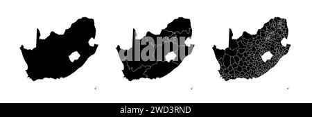 Ensemble de cartes d'état de l'Afrique du Sud avec les régions et la division des municipalités. Frontières du département, cartes vectorielles isolées sur fond blanc. Illustration de Vecteur