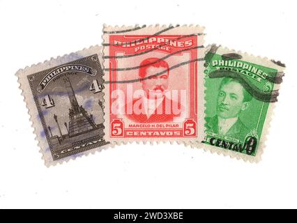 Timbres-poste vintage des Philippines isolés sur fond blanc. Banque D'Images