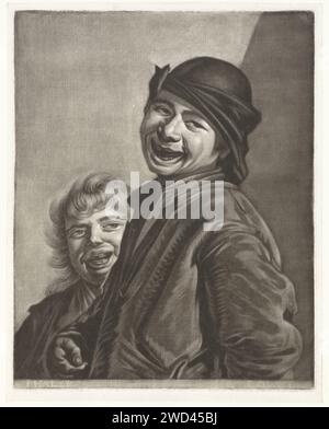 Deux garçons souriants, Pieter Louw, après Frans Hals, 1743 - 1800 imprimer Amsterdam papier rire. tête de train Banque D'Images