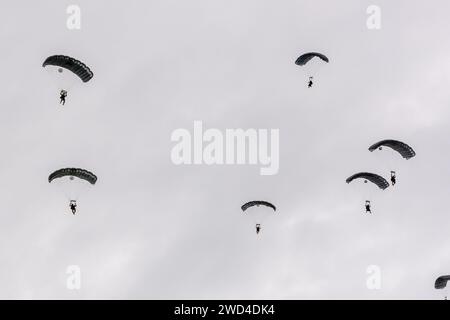 Les forces spéciales polonaises JW AGAT Paradirop tactique HALO au salon aérien des journées de l'OTAN à l'aéroport de Leoš Janáček. Soldats dans un exercice de reconstitution de jeu de guerre Banque D'Images