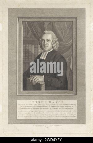 Portrait de Petrus Haack, Reinier Vinkeles (I), d'après Adriaan de Lelie, 1791 tirage Portrait de Petrus Haack, poète et pasteur à Amsterdam. Amsterdam papier gravure / étude de gravure ; 'studiolo' ; bibliothèque Banque D'Images