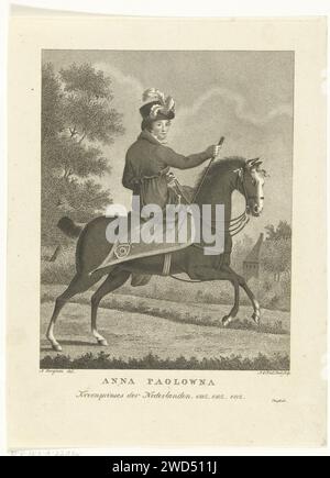 Portrait de la reine Anna Paulowna Romanowa à cheval, Antonie et Pieter van der Beek, d'après A. Bergman, 1795 - 1821 papier gravure d'état équestre Banque D'Images