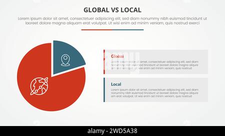 global vs local vs comparaison opposé concept infographique pour la présentation de diapositives avec forme de piechart et description de boîte rectangulaire avec styl plat Banque D'Images