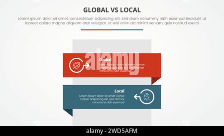 global vs local vs comparaison opposé concept d'infographie pour la présentation de diapositives avec la pile verticale de boîte de rectangle avec le vecteur de style plat Banque D'Images