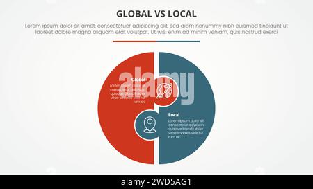 global vs local vs comparaison opposé concept infographique pour la présentation de diapositives avec la forme de puzzle grand cercle avec le vecteur de style plat Banque D'Images