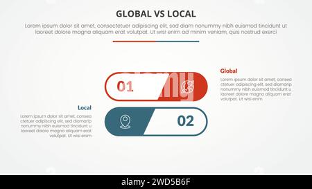 global vs local vs comparaison opposé concept infographique pour la présentation de diapositives avec forme de pile de contour rond avec vecteur de style plat Banque D'Images