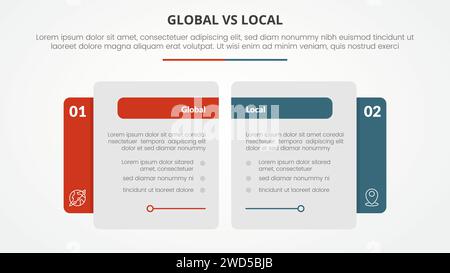 global vs local vs comparaison opposé concept infographique pour la présentation de diapositives avec grand côté de table créatif avec vecteur de style plat Banque D'Images