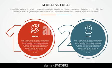 global vs local vs comparaison opposé concept infographique pour la présentation de diapositives avec grand nombre de contour et cercle avec vecteur de style plat Banque D'Images