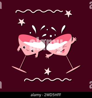 Carte de voeux dessinée à la main avec de jolies lunettes souriantes. Concept de célébration vectorielle. Illustration de Vecteur