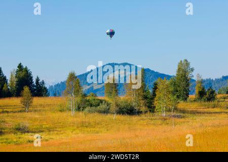 Montgolfière au-dessus de l'amarrage de Rothenthurm dans le canton de Schyz, Suisse Banque D'Images