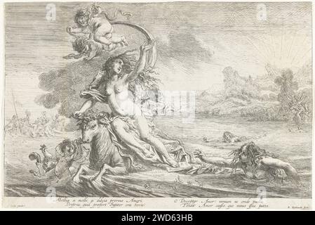 Le toit de l'Europe, Remoldus Eynhoudts, d'après Cornelis Schut (I), 1626 - 1680 print Jupiter, sous la forme d'un taureau, enlève l'Europe sur son dos à travers la mer. Dans l'eau et sur la plage en arrière-plan le service désespéré de l'Europe. Sous le spectacle une inscription en latin. Le papier anversois qui attaque Jupiter, généralement en forme de taureau blanc, enlève Europe et la transporte à travers l'eau Banque D'Images