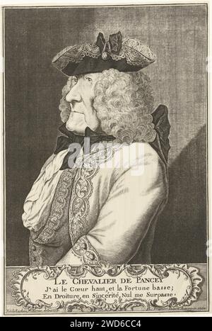 Portrait de la Ridder de Pancey, Lodewijk Joseph Fruytiers, d'après Hibernus, 1752 tirage Portrait buste à gauche de la Ridder de Pancey, avec chapeau. Sous le portrait, le nom de la personne représentée et un texte de deux lignes en français sont dans un cartouche. Anvers gravure sur papier / gravure Banque D'Images