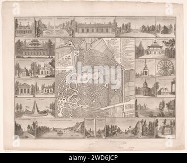 Design de jardin avec vingt-deux vues des maisons de jardin et des cascades dans le style anglais et chinois, Gotthelf Wilhelm Weise, 1793 papier imprimé plan de gravure, carte du jardin. bâtiments de jardin. Travaux d'eau dans le jardin Münster Banque D'Images