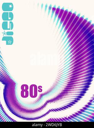 Fond de demi-teinte avec tourbillon pointillé radial pour la fête disco des années 80. Motif graphique vectoriel vertical Illustration de Vecteur