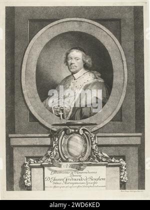 Portret van Johan Ferdinand de Beughem, Franz Ertinger, 1650 - 1710 tirage Portrait de Johan Ferdinand de Beughem, évêque d'Anvers. Affiché en accompagnement ovale, avec une croix dans sa main. Sous la liste une console avec arme évêque et cinq lignes de texte latin. Paris (éventuellement) gravure sur papier / gravure Banque D'Images