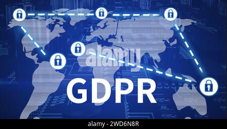 L'image illustre l'impact mondial du RGPD sur la protection des données personnelles. Banque D'Images