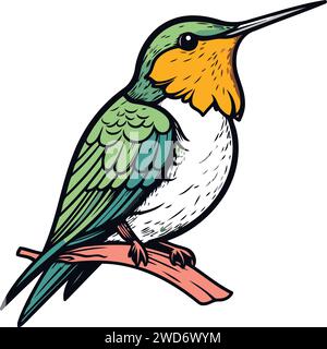 Hummingbird assis sur une branche. Illustration vectorielle d'un oiseau. Illustration de Vecteur