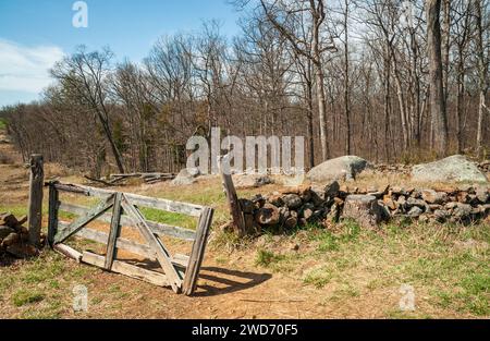 Une clôture de champ de bataille au parc militaire national de Gettysburg, champ de bataille de la guerre de Sécession, à Gettysburg, Pennsylvanie Banque D'Images