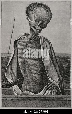 Docteur Death. Gravure d'une miniature d'un livre d'heures du 16e siècle. Sciences & lettres au Moyen Age et à l'époque de la Renaissance. Paris, 1877. Banque D'Images