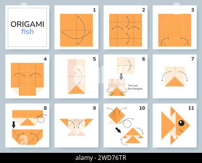 Tutoriel Origami pour les enfants. Origami poisson mignon. Illustration de Vecteur