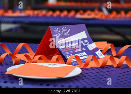 Berlin, Allemagne. 15 janvier 2024. Des tables sont prévues pour plusieurs fêtes d'anniversaire d'enfants au Jump House Berlin. Crédit : Jens Kalaene/dpa/Alamy Live News Banque D'Images