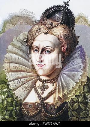 Elisabeth I. (1533-1603), Königin von England ab 1558, Tochter von Heinrich VIII Und Anne Boleyn, war die letzte Tudor-Königin, Historisch, digital restaurierte Reproduktion von einer Vorlage aus dem 19. Jahrhundert, Date d'enregistrement non indiquée Banque D'Images