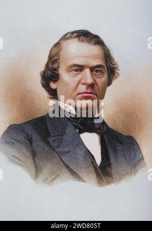 Andrew Johnson 1808 bis 1875. Sechzehnter Präsident der Vereinigten Staaten 1865 bis 1869. Erster Präsident, gegen den ein Amtsenthebungsverfahren eingeleitet wurde, Historisch, digital restaurierte Reproduktion von einer Vorlage aus dem 19. Jahrhundert, Date d'enregistrement non indiquée Banque D'Images