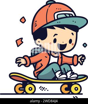 Un petit garçon qui fait du skateboard. Illustration vectorielle dans le style doodle. Illustration de Vecteur