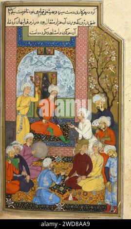 3 AQA Riza. La fête du roi du Yémen. Signé AQA Riza. Anwar-i Suhaili, daté de 1604-1610. Banque D'Images